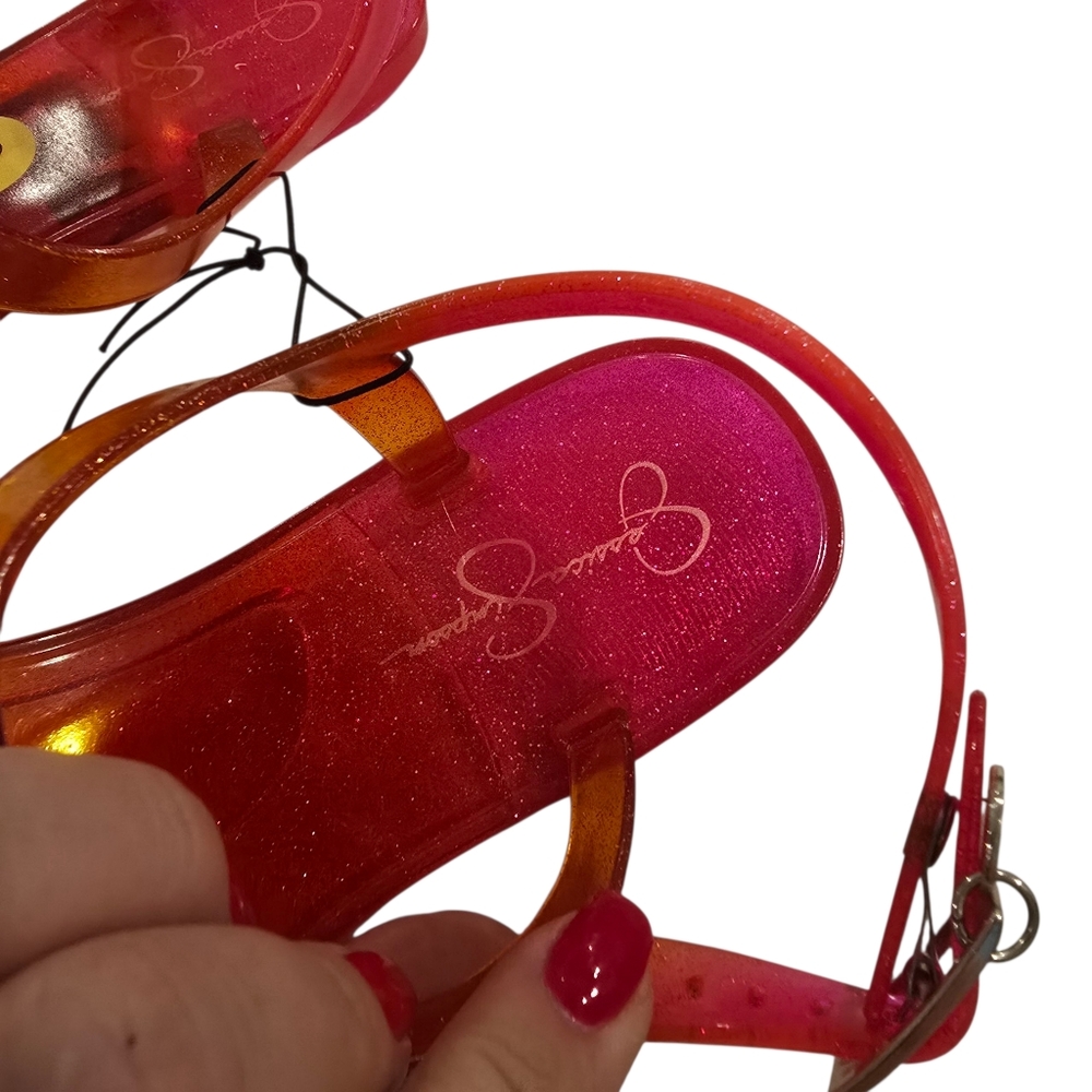 💙 JESSICA SIMPSON Brysin Sunset Glitter Sandals Pink Yellow - Picture 4 of 7
